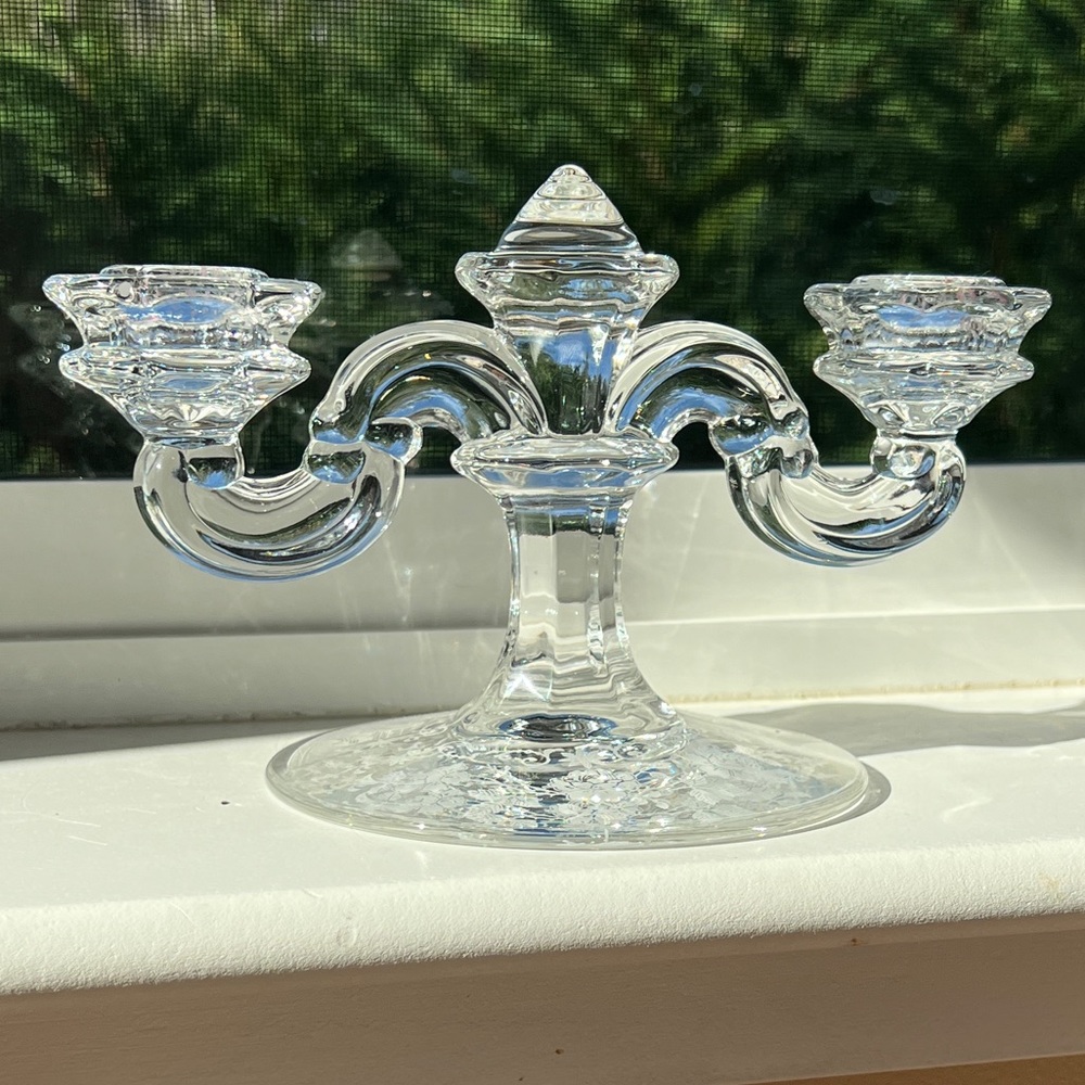 Vintage Fostoria Midnight Rose Etched Two Candlestick Candelabra Dome Center - Picture 7 of 16